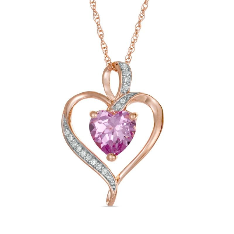 8.0mm Heart-Shaped Lab-Created Pink and White Sapphire Heart Pendant in Sterling Silver with 14K Rose Gold Plate
