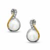 Thumbnail Image 0 of 5.5 - 6.0mm Cultured Freshwater Pearl and Diamond Accent Earrings in Sterling Silver and 14K Gold Plate