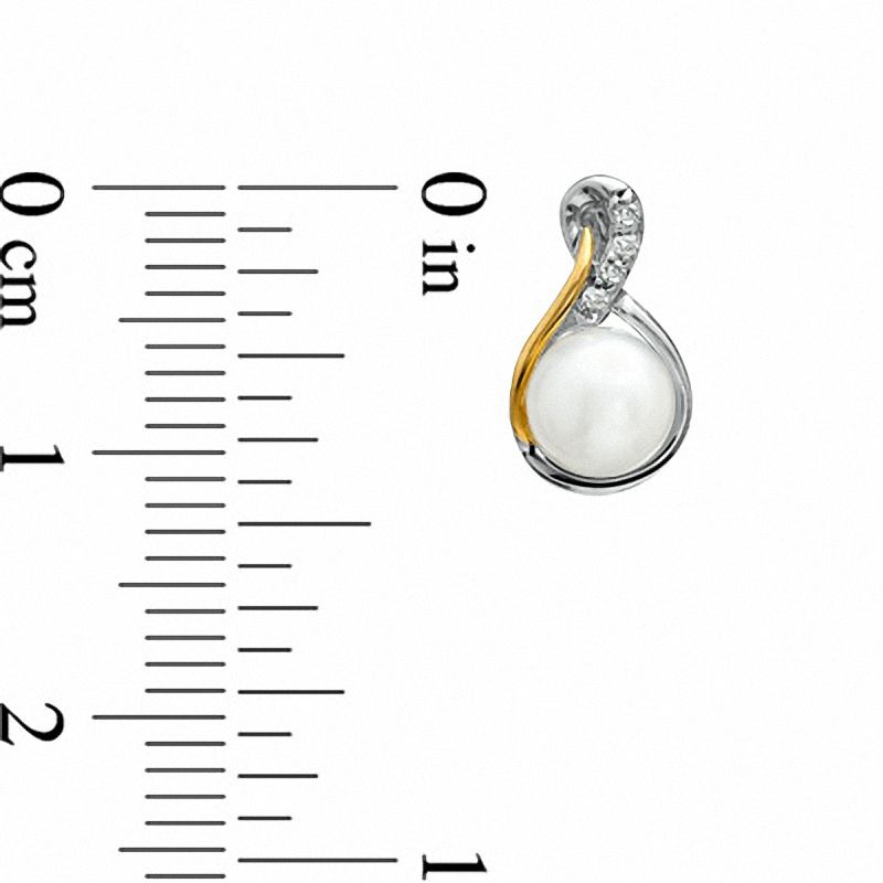 Main Image 2 of 5.5-6.0mm Freshwater Cultured Pearl and Diamond Accent Earrings in Sterling Silver and 14K Gold Plate