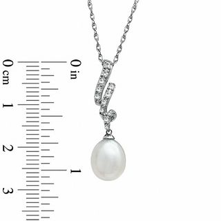 7.0-8.5 Freshwater Cultured Pearl and Lab-Created White Sapphire Pendant and Drop Earrings Set in Sterling Silver
