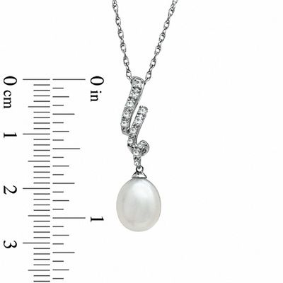 7.0-8.5 Freshwater Cultured Pearl and Lab-Created White Sapphire Pendant and Drop Earrings Set in Sterling Silver