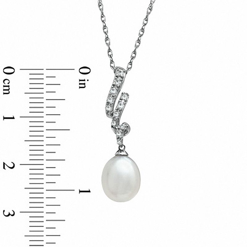 7.0 - 8.5 Cultured Freshwater Pearl and Lab-Created White Sapphire Pendant and Drop Earrings Set in Sterling Silver