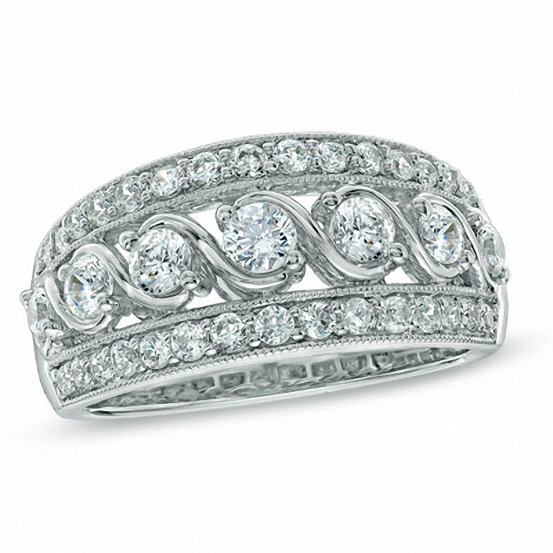 Main Image 1 of 1.00 CT. T.W. Diamond Seven Stone Vintage-Style Ring in 14K White Gold