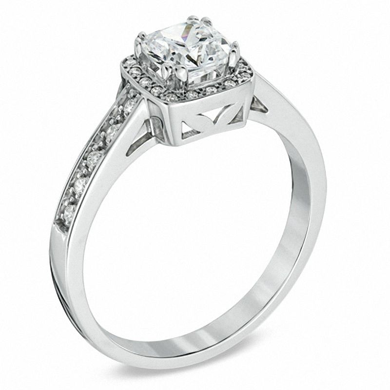0.84 CT. T.W. Certified Canadian Cushion-Cut Diamond Frame Engagement Ring in 14K White Gold (I/I1)