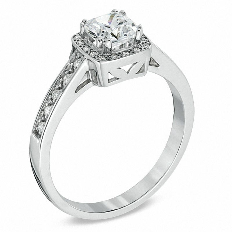 Main Image 2 of 0.84 CT. T.W. Certified Canadian Cushion-Cut Diamond Frame Engagement Ring in 14K White Gold (I/I1)
