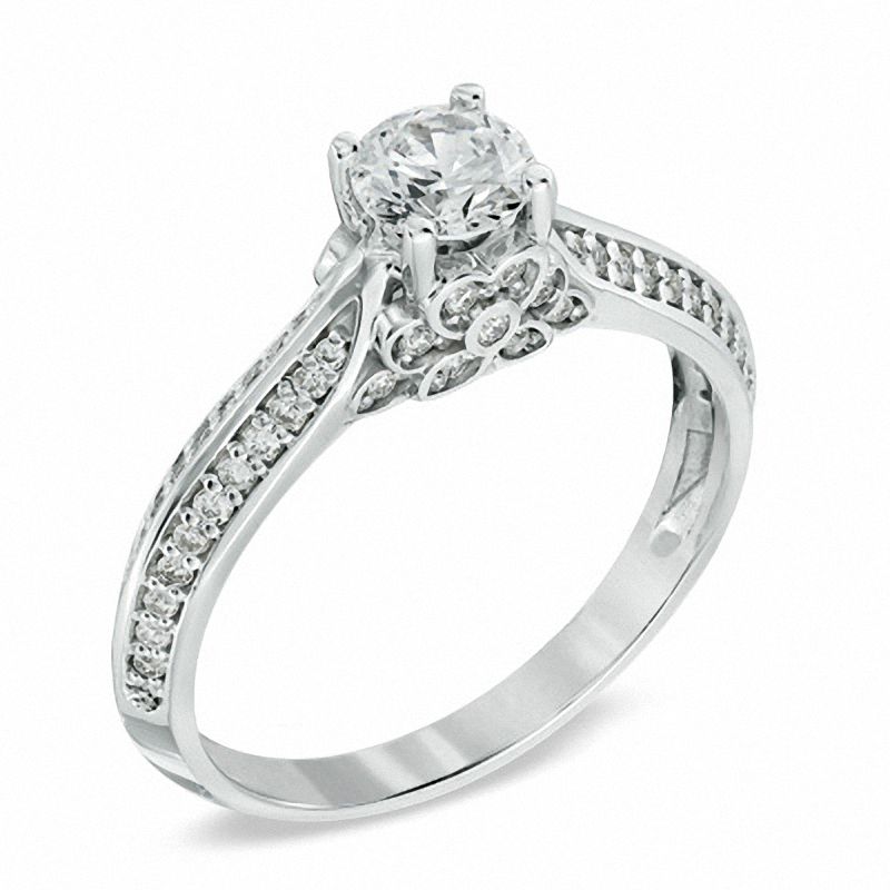0.80 CT. T.W. Certified Canadian Diamond Floral Engagement Ring in 14K White Gold (I/I1)