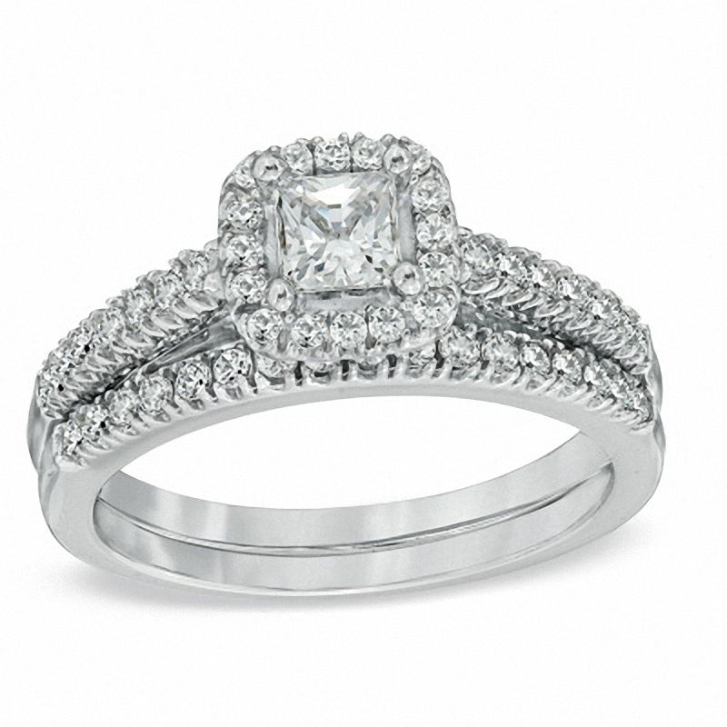 CT. T.W. Princess-Cut Diamond Frame Bridal Set in 14K White Gold|Peoples Jewellers