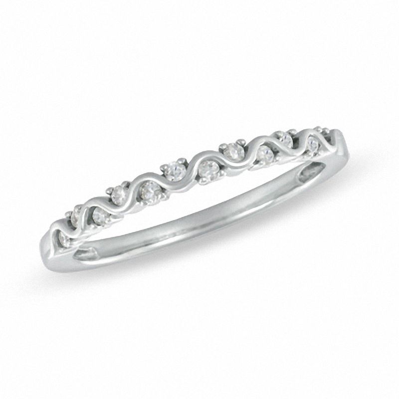 0.10 CT. T.W. Diamond Wavy Anniversary Band in 10K White Gold