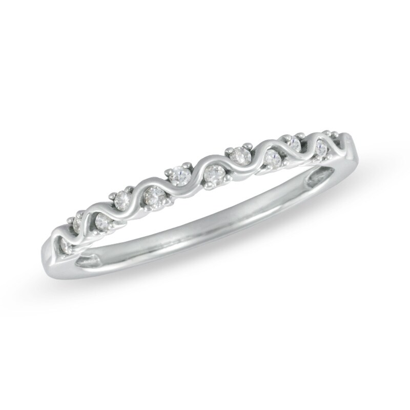 Main Image 1 of 0.10 CT. T.W. Diamond Wavy Anniversary Band in 10K White Gold