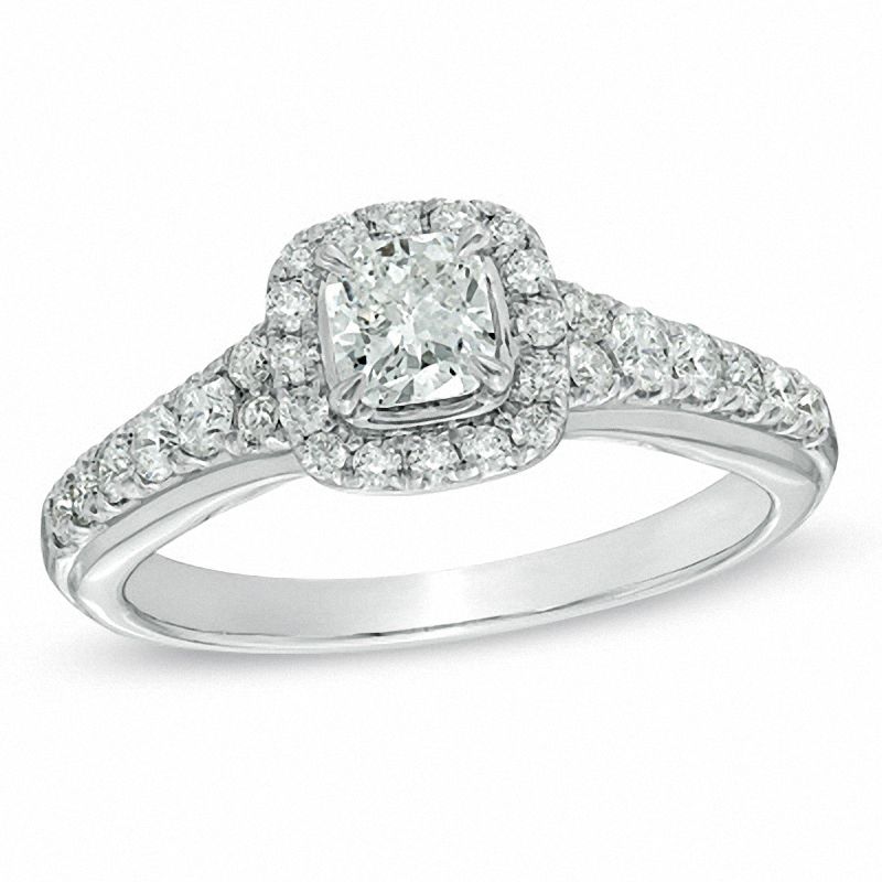 1.00 CT. T.W. Certified Cushion-Cut Diamond Frame Engagement Ring in 14K White Gold (I/I1)