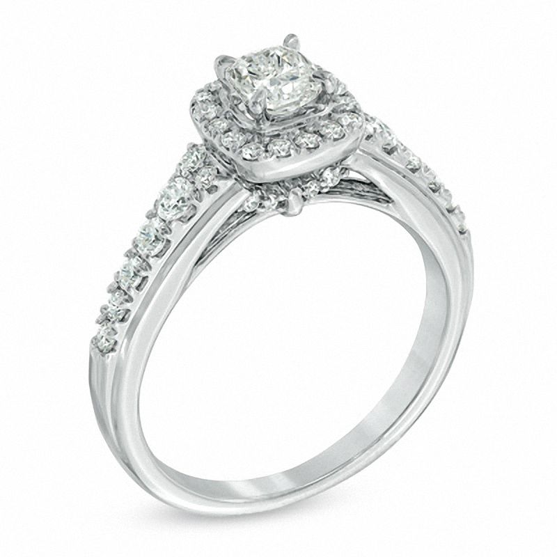 1.00 CT. T.W. Certified Cushion-Cut Diamond Frame Engagement Ring in 14K White Gold (I/I1)