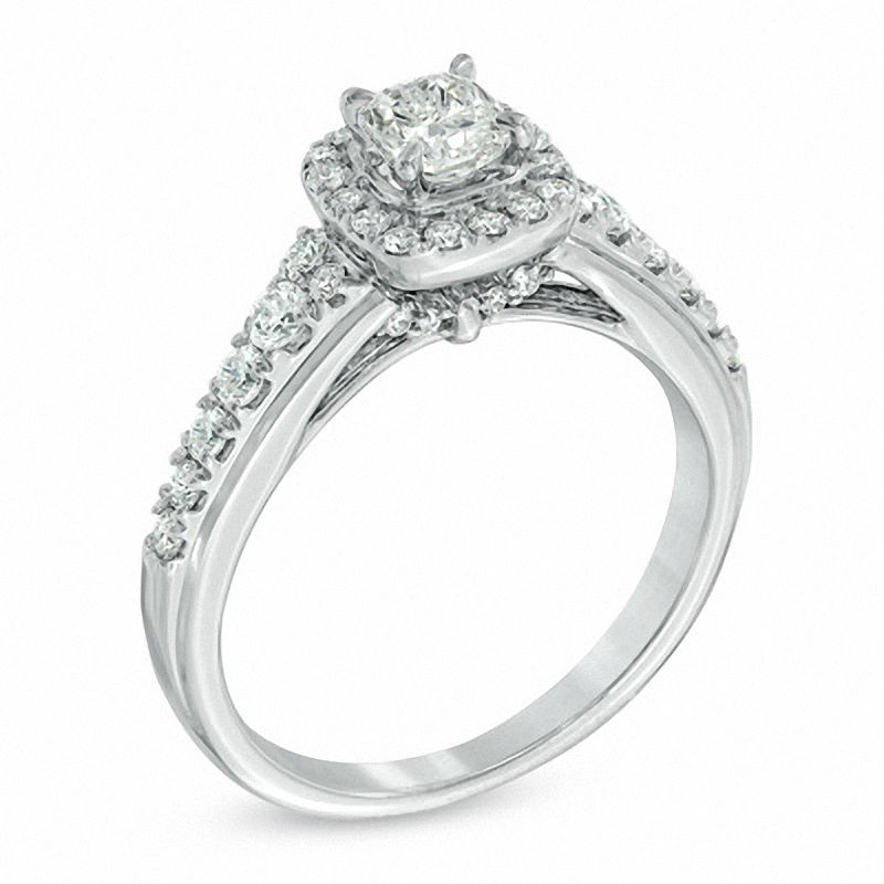 Main Image 2 of 1.00 CT. T.W. Certified Cushion-Cut Diamond Frame Engagement Ring in 14K White Gold (I/I1)
