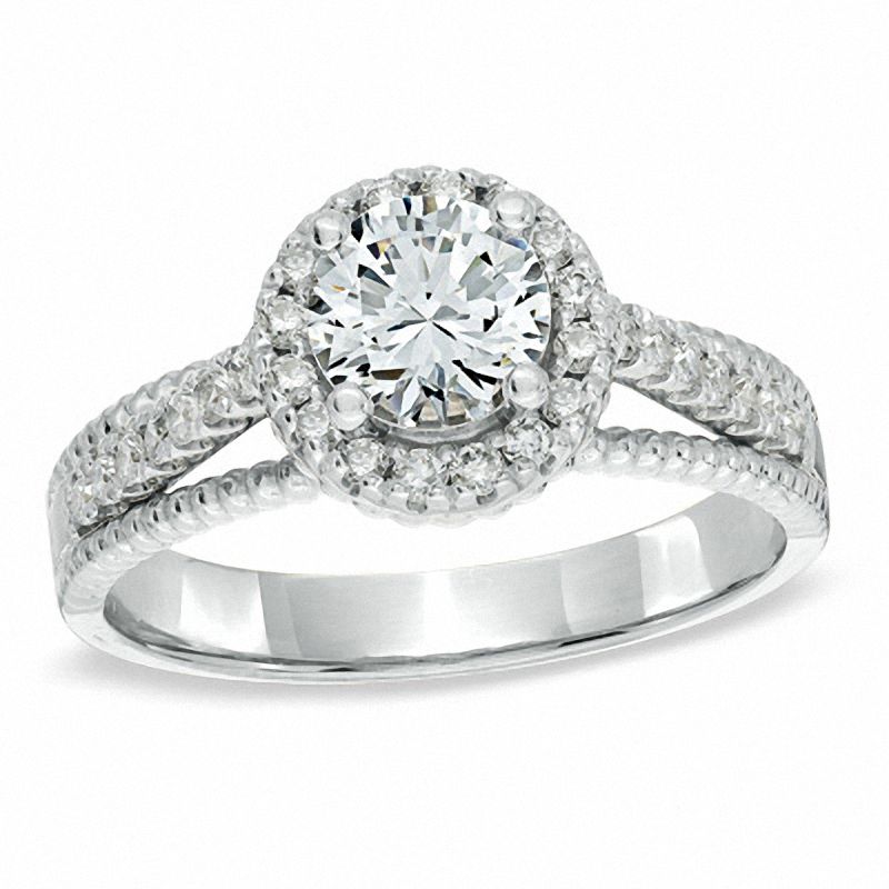 Main Image 1 of 1.05 CT. T.W. Certified Canadian Diamond Split Shank Engagement Ring in 14K White Gold (I/I1)