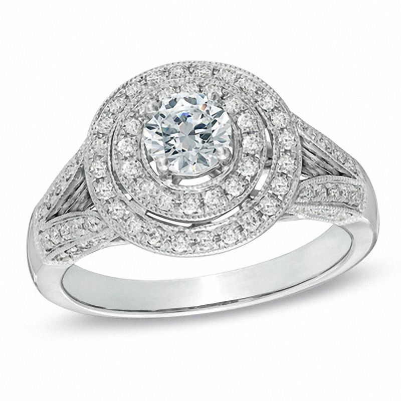 1.00 CT. T.W. Diamond Double Frame Vintage-Style Engagement Ring in 14K White Gold