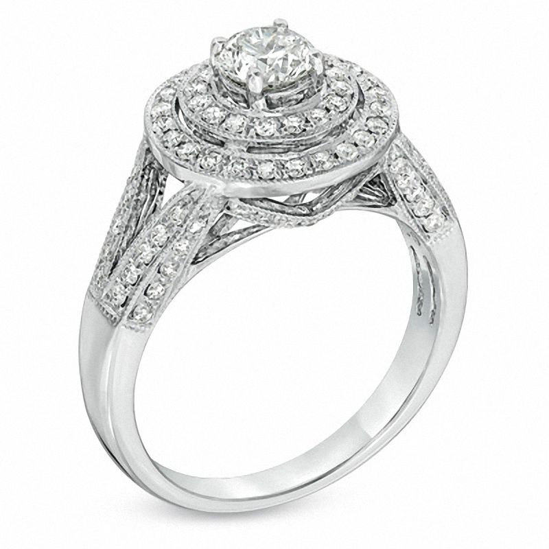 Main Image 2 of 1.00 CT. T.W. Diamond Double Frame Vintage-Style Engagement Ring in 14K White Gold