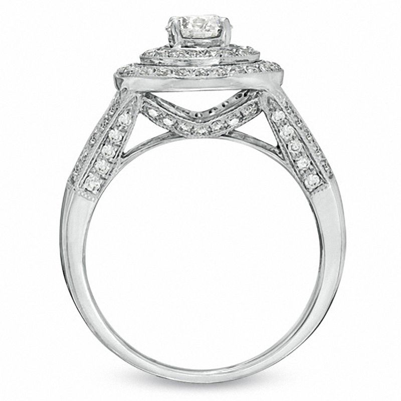 1.00 CT. T.W. Diamond Double Frame Vintage-Style Engagement Ring in 14K White Gold