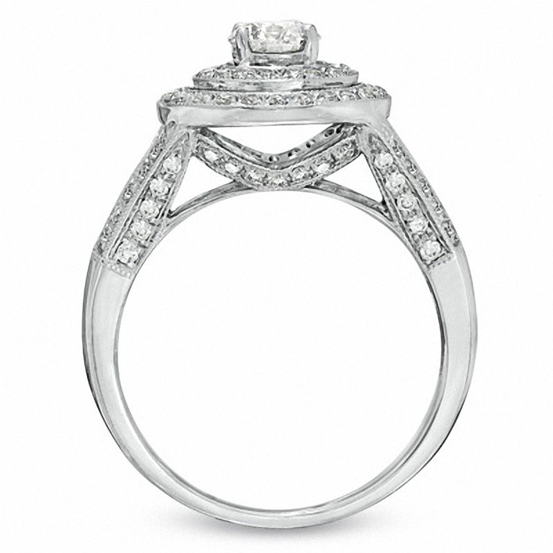 Main Image 3 of 1.00 CT. T.W. Diamond Double Frame Vintage-Style Engagement Ring in 14K White Gold