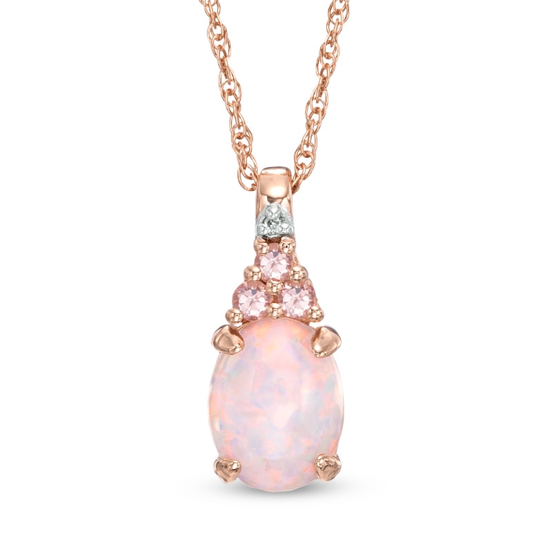 Main Image 1 of Oval Lab-Created Opal, White Sapphire and Pink Tourmaline Pendant in Sterling Silver with 14K Rose Gold Plate