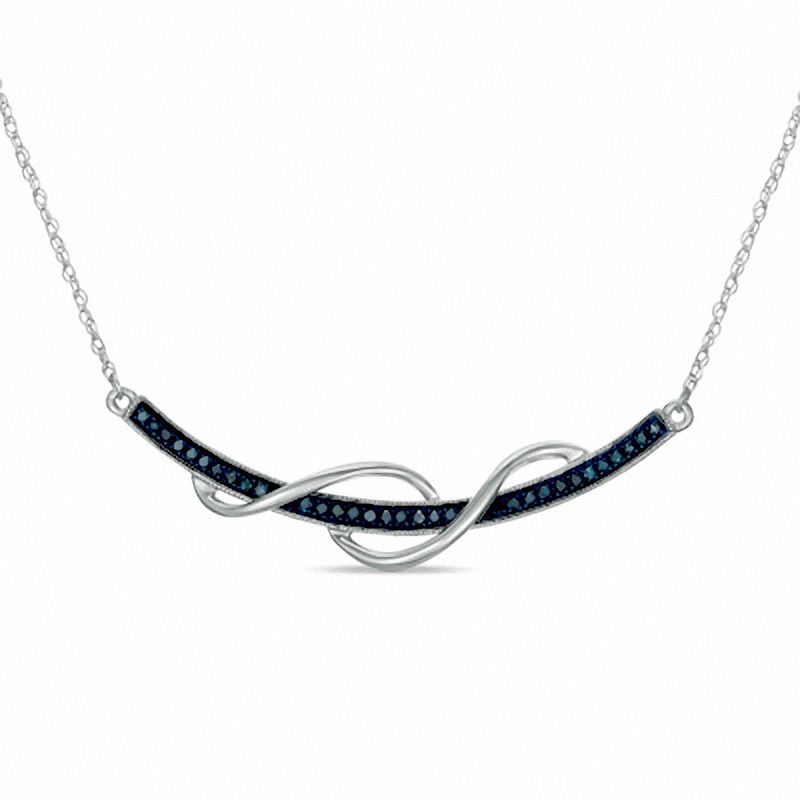 0.15 CT. T.W. Enhanced Blue Diamond Ribbon Necklace in Sterling Silver - 16"