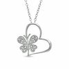 Thumbnail Image 1 of 0.04 CT. T.W. Diamond Tilted Heart with Butterfly Pendant in Sterling Silver