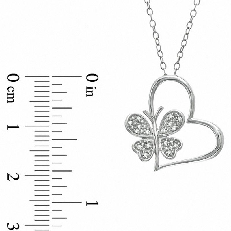 Main Image 2 of 0.04 CT. T.W. Diamond Tilted Heart with Butterfly Pendant in Sterling Silver