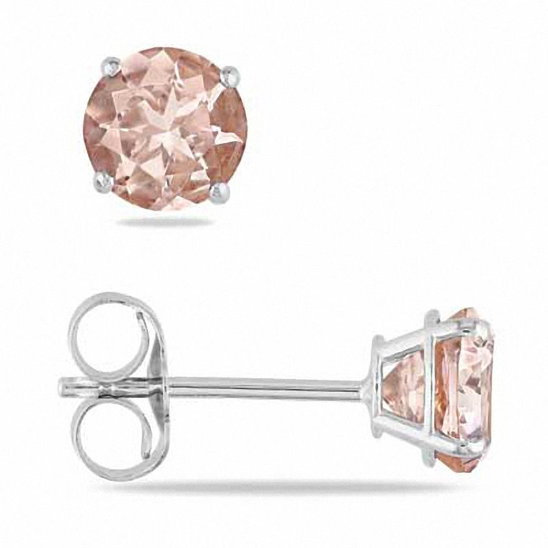 5.0mm Morganite Solitaire Stud Earrings in 14K White Gold|Peoples Jewellers