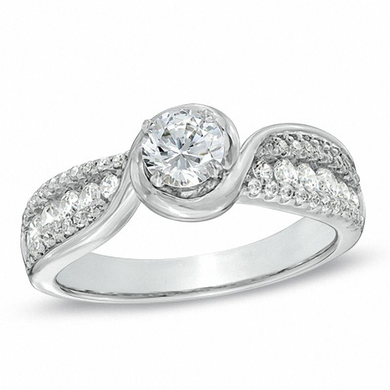 1.00 CT. T.W. Diamond Bypass Engagement Ring in 14K White Gold