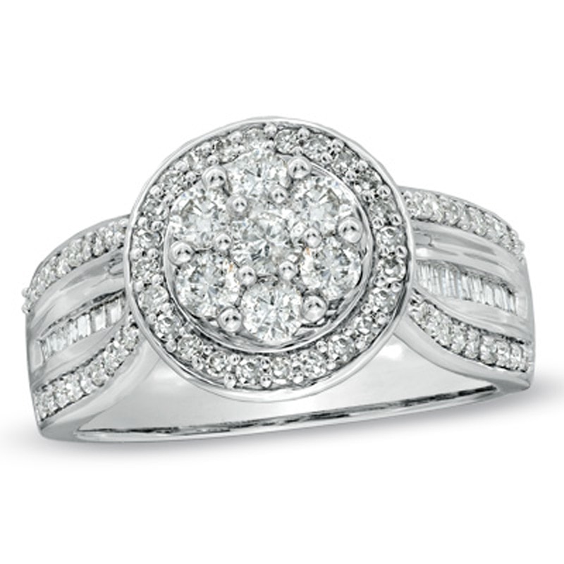 Main Image 1 of 1.00 CT. T.W. Diamond Cluster Frame Ring in 10K White Gold