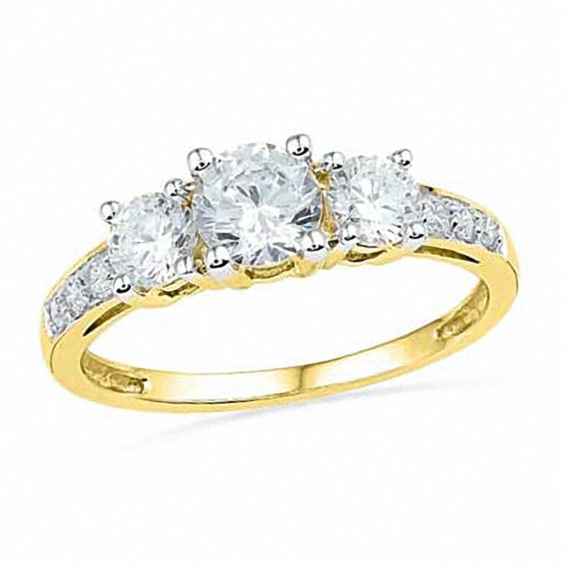 Main Image 1 of White Lab-Created Sapphire Three Stone Ring in 10K Gold