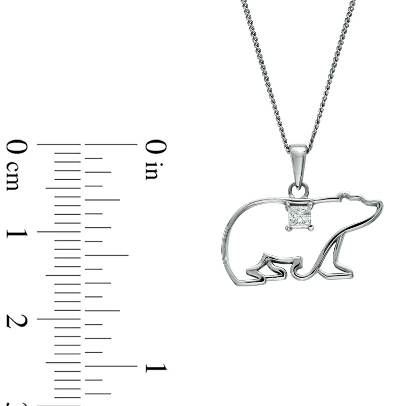 Main Image 2 of 0.08 CT. Certified Canadian Princess-Cut Diamond Polar Bear Pendant in 14K White Gold (I/I2)