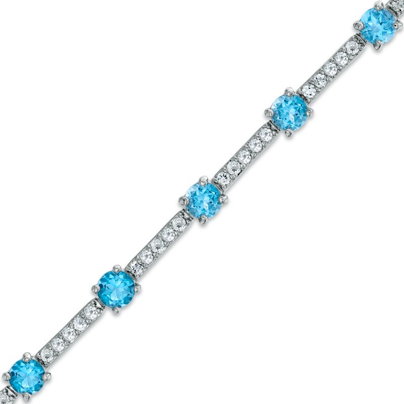 Swiss Blue Topaz and White Topaz Bracelet in Sterling Silver - 7.25"