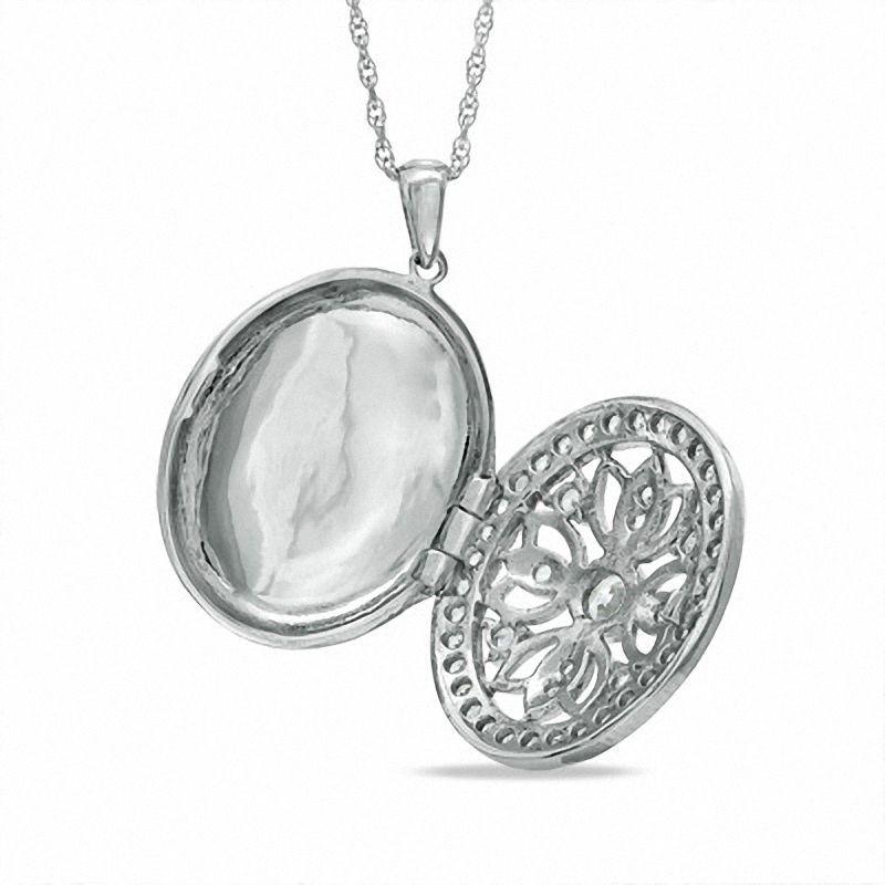 Main Image 2 of Lab-Created White Sapphire Oval Locket Pendant in Sterling Silver