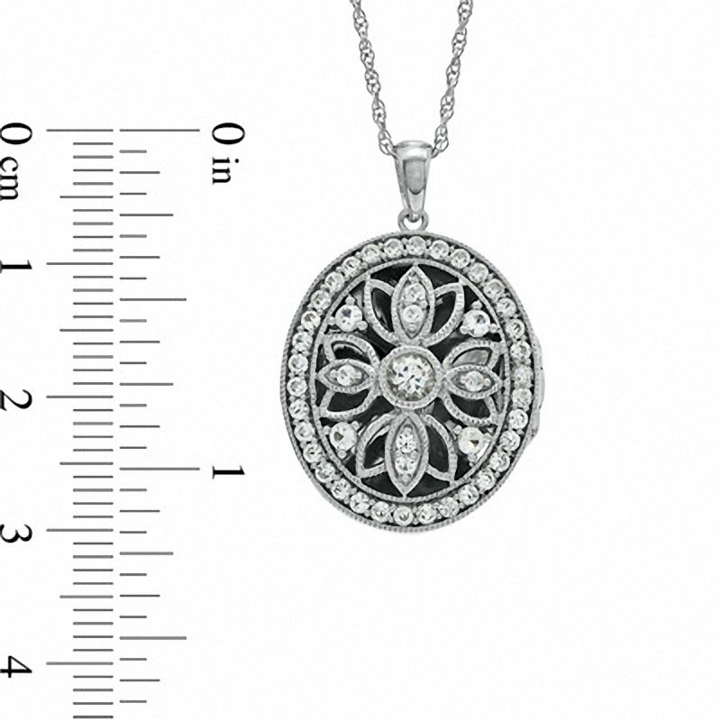 Main Image 3 of Lab-Created White Sapphire Oval Locket Pendant in Sterling Silver