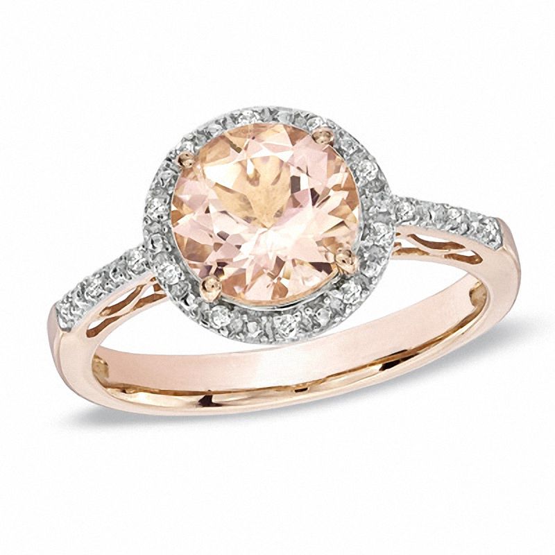 8.0mm Morganite and Diamond Accent Ring in 10K Rose Gold