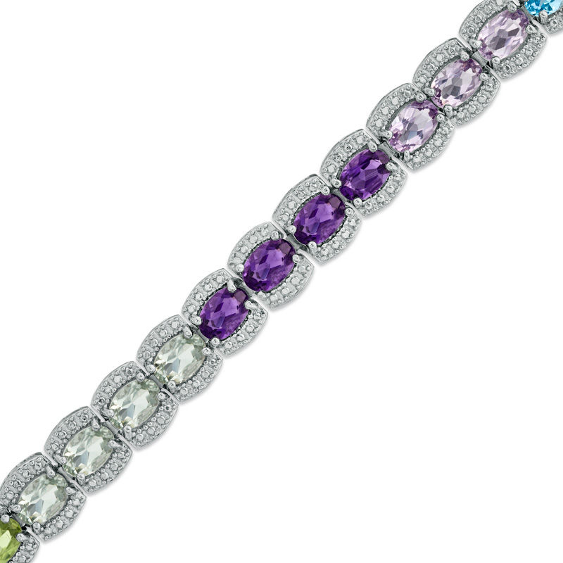 Multi-Gemstone Bracelet in Sterling Silver - 7.5"|Peoples Jewellers