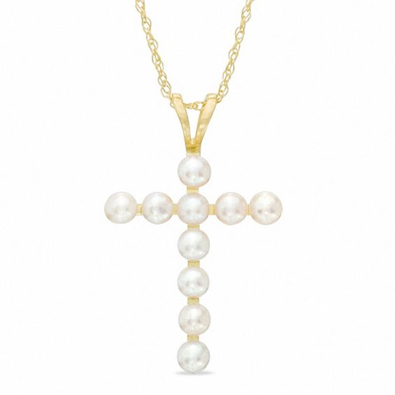 2.5-2.75mm Button Freshwater Cultured Pearl Cross Pendant in 10K Gold