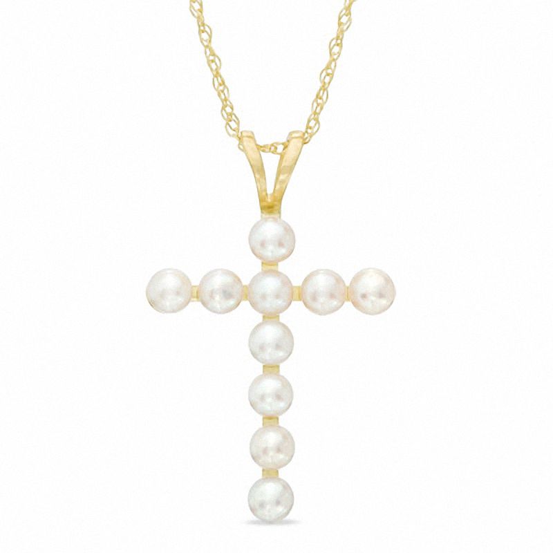 2.5-2.75mm Button Cultured Freshwater Pearl Cross Pendant in 10K Gold