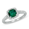 Thumbnail Image 0 of 6.0mm Cushion-Cut Lab-Created Emerald and 0.14 CT. T.W. Diamond Frame Ring in 10K White Gold