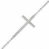 Thumbnail Image 1 of Lab-Created White Sapphire Sideways Cross Bracelet in Sterling Silver - 7.25"