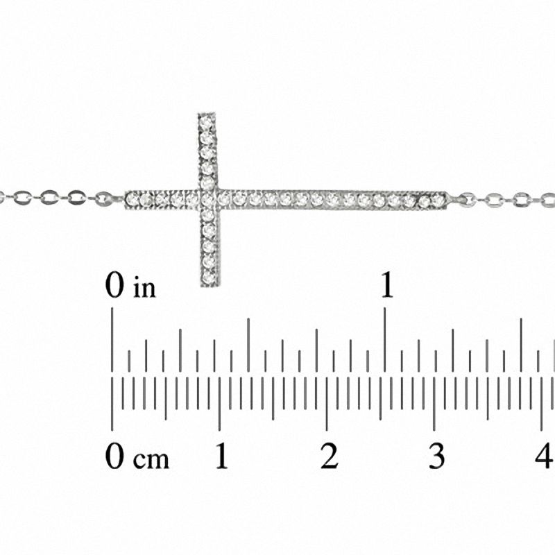 Main Image 2 of Lab-Created White Sapphire Sideways Cross Bracelet in Sterling Silver - 7.25"