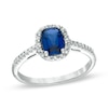 Thumbnail Image 0 of 6.0mm Cushion-Cut Lab-Created Blue Sapphire and 0.14 CT. T.W. Diamond Frame Ring in 10K White Gold