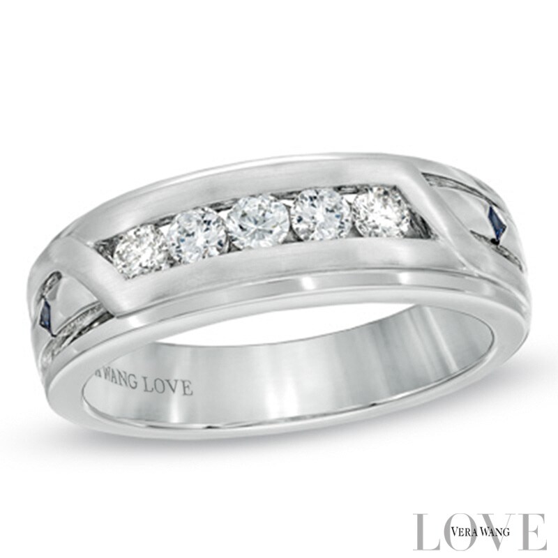 Vera Wang Love Collection Men's 0.45 CT. T.W. Diamond Slant Wedding Band in 14K White Gold|Peoples Jewellers