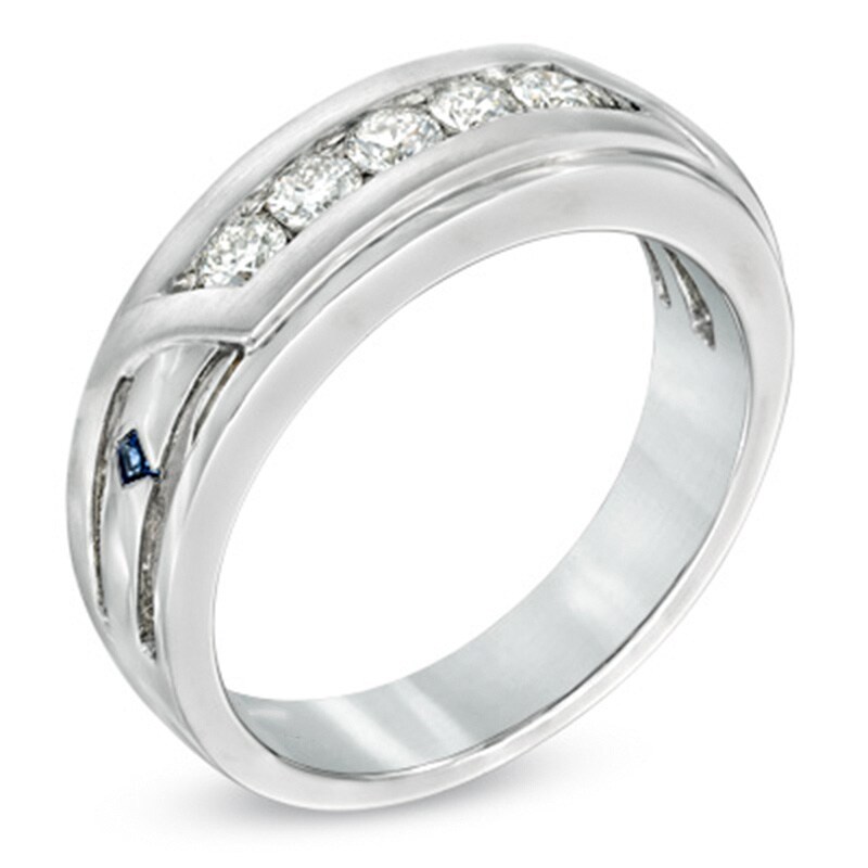 Vera Wang Love Collection Men's 0.45 CT. T.W. Diamond Slant Wedding Band in 14K White Gold