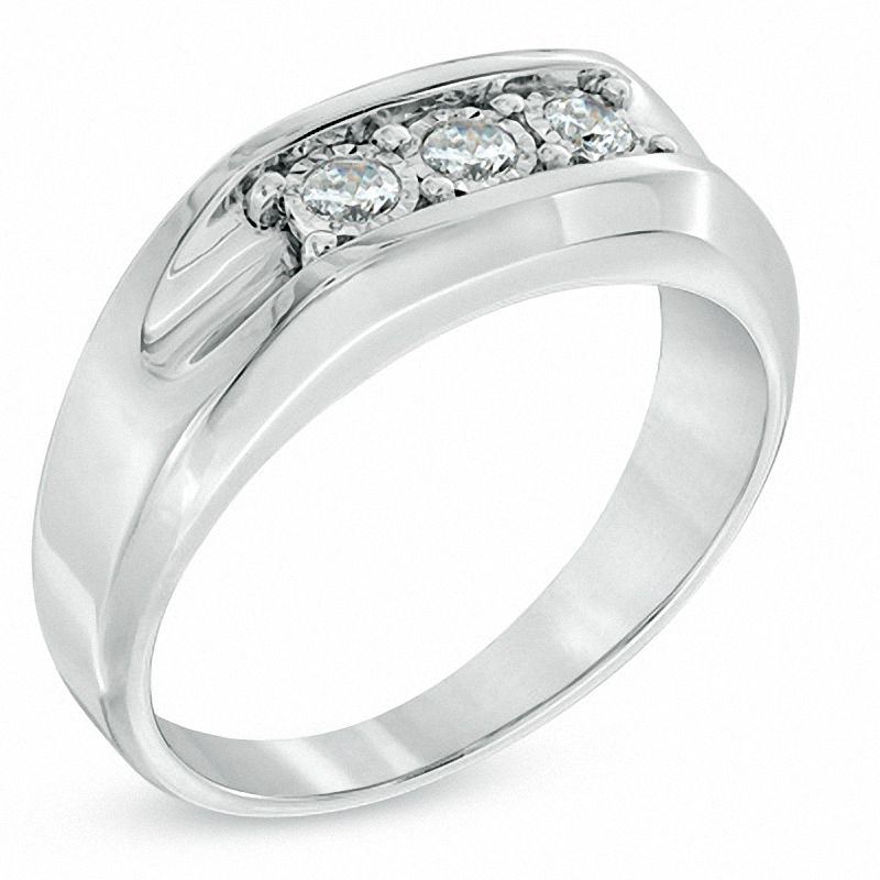 Main Image 2 of Men's 0.25 CT. T.W. Diamond Three Stone Ring in 10K White Gold