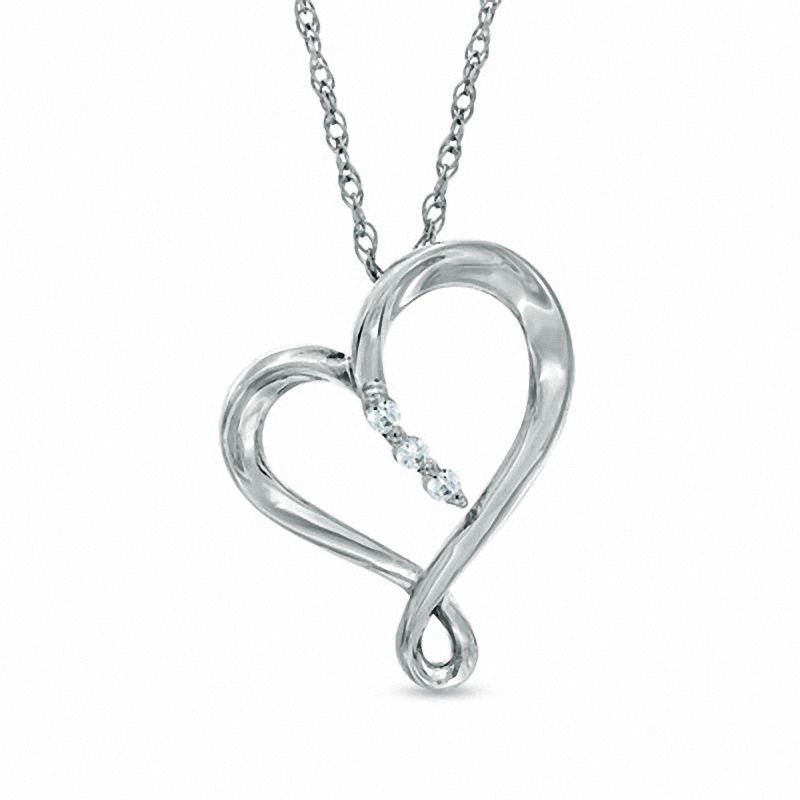 Diamond Accent Ribbon Heart Pendant in Sterling Silver
