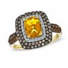 Thumbnail Image 0 of Cushion-Cut Madeira Citrine and 0.31 CT. T.W. Enhanced Champagne and White Diamond Ring in 10K Gold