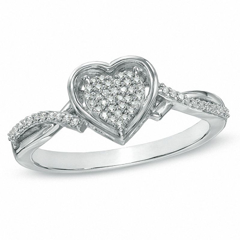 0.10 CT. T.W. Diamond Heart Cluster Ring in Sterling Silver