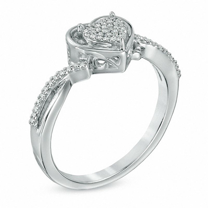 0.10 CT. T.W. Diamond Heart Cluster Ring in Sterling Silver