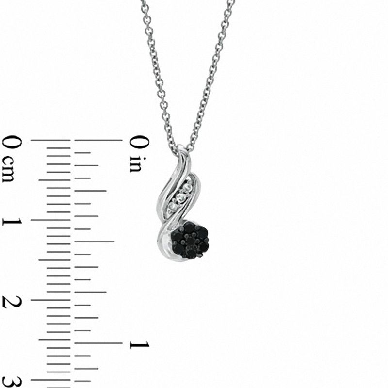 Main Image 2 of 0.15 CT. T.W. Enhanced Black and White Diamond Cluster Flame Pendant in Sterling Silver