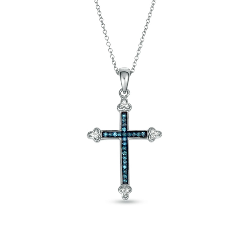 0.12 CT. T.W. Enhanced Blue and White Diamond Cross Pendant in Sterling Silver|Peoples Jewellers